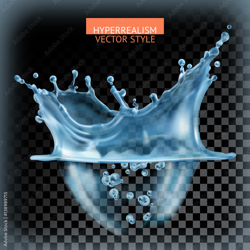 Water splash with transparency, hyperrealism vector style