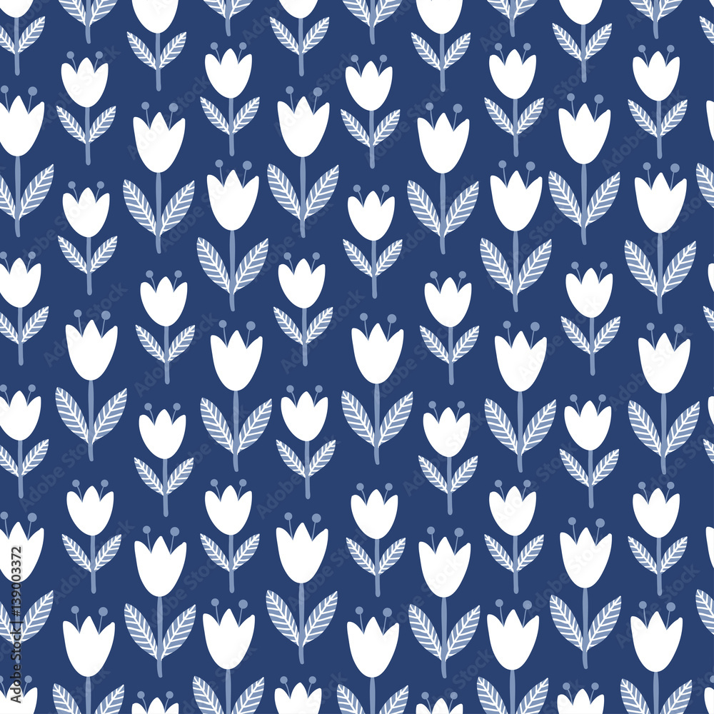 Seamless tulips pattern. Vector seamless illustration of tulips on a color background. Floral patter