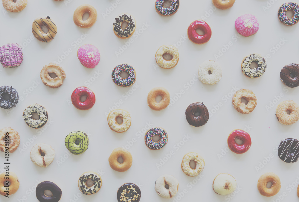 Group of Colorful Doughnut Bakery Sweet Dessert