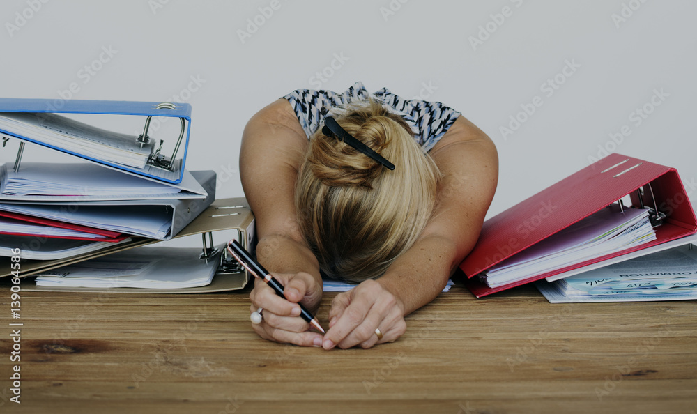 Woman Stress Overload Hard Working Studio Portrait