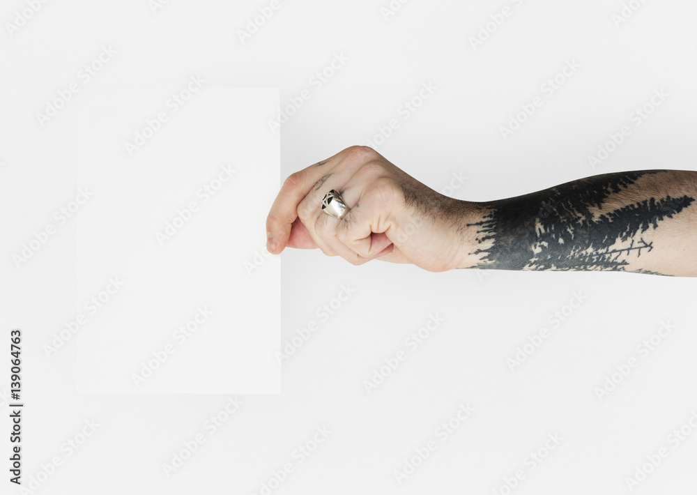 Tattoo Hand Holding Placard Isolated with Background