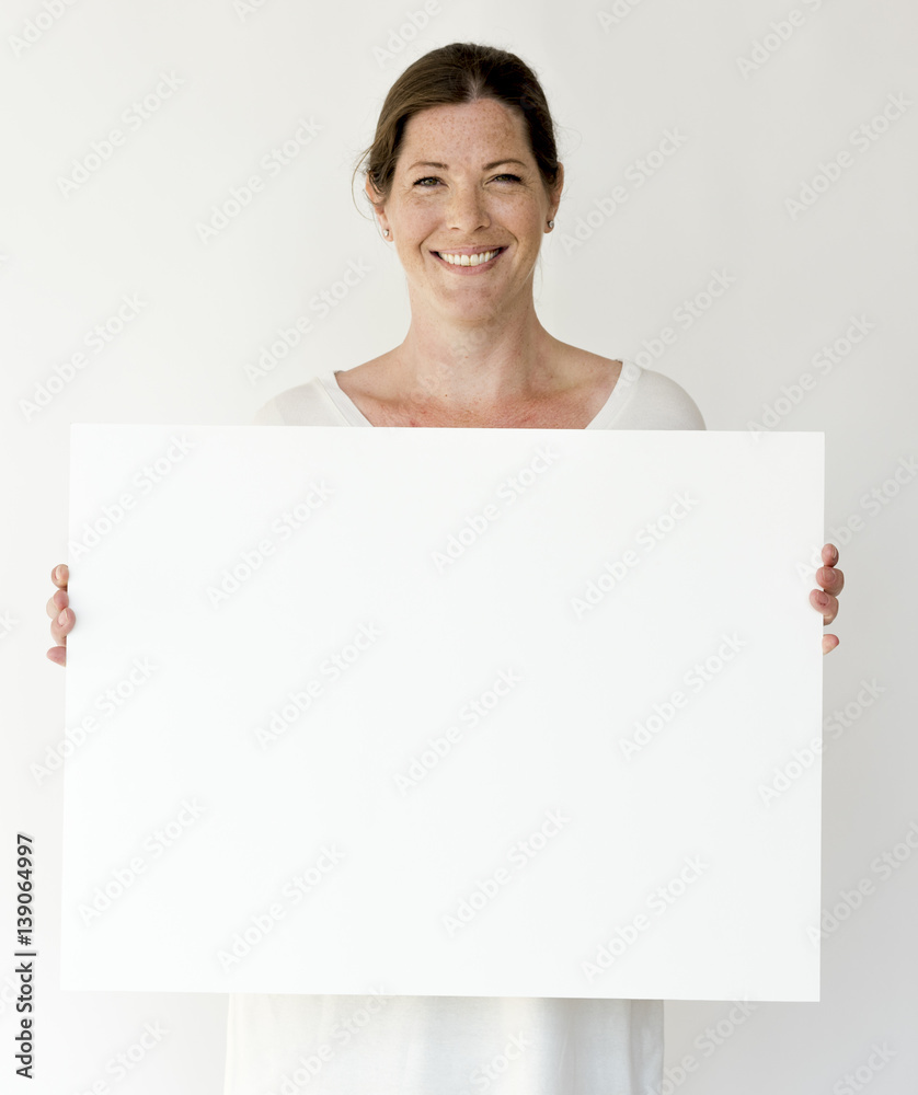 Woman Hands Hold Show Blank Paper Board