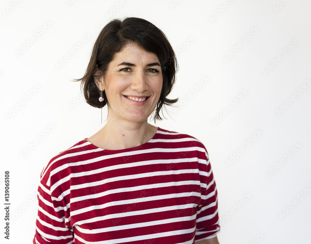 Caucasian Woman Smiling Face Expression Studio Portrait