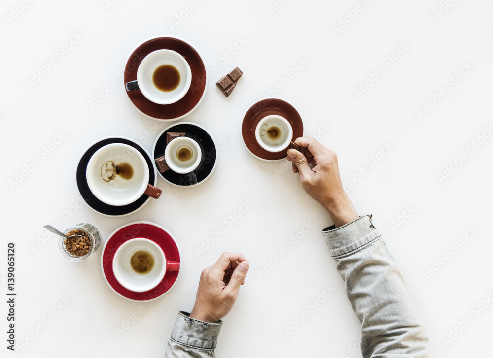 Finished Drank Coffee Cups with Chocolate