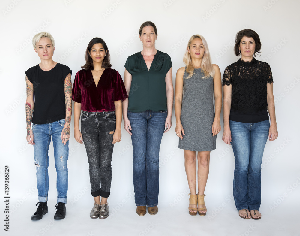 Group of Women Stand Together Serious Look