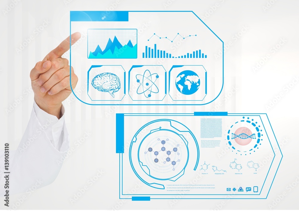 Doctors hand touching digitally generated medical interface