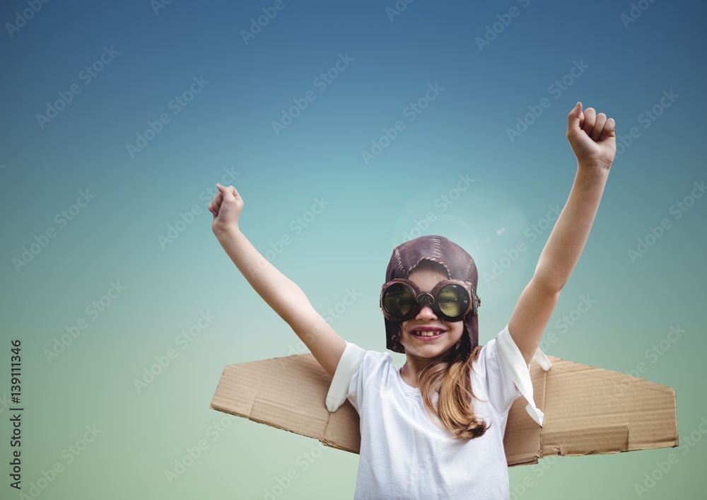 Boy with aviation glasses pretending to be a pilot