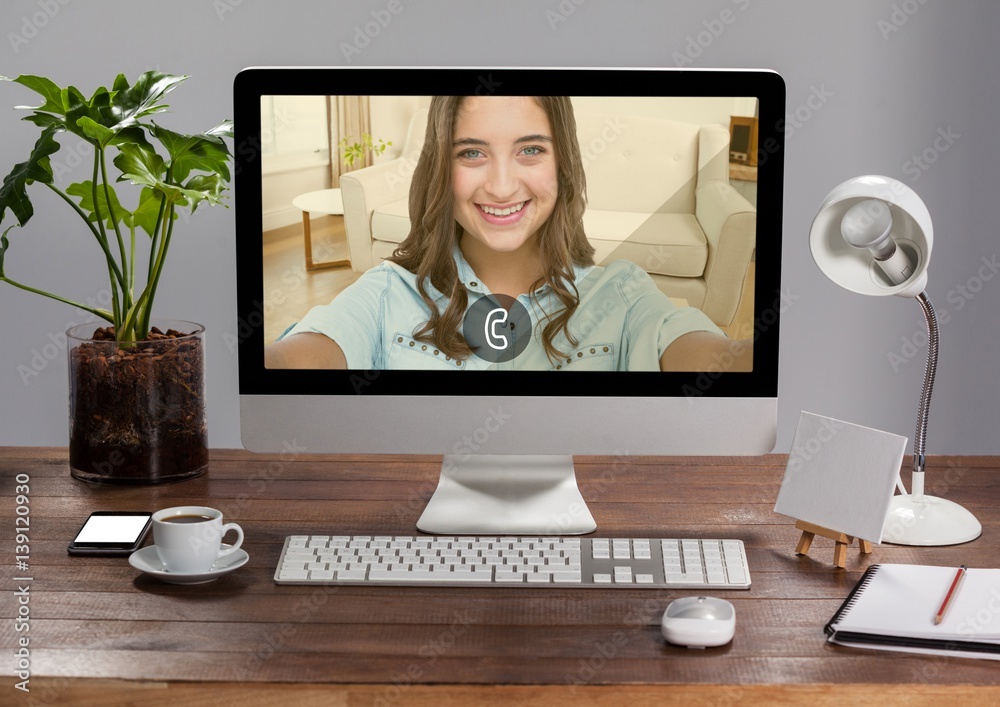 Incoming video call of women on desktop pc