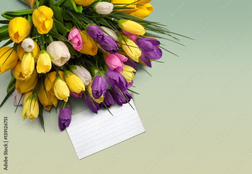 Spring flowers on desk.