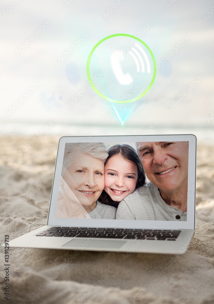 Incoming video call of grandparents and grand daughter