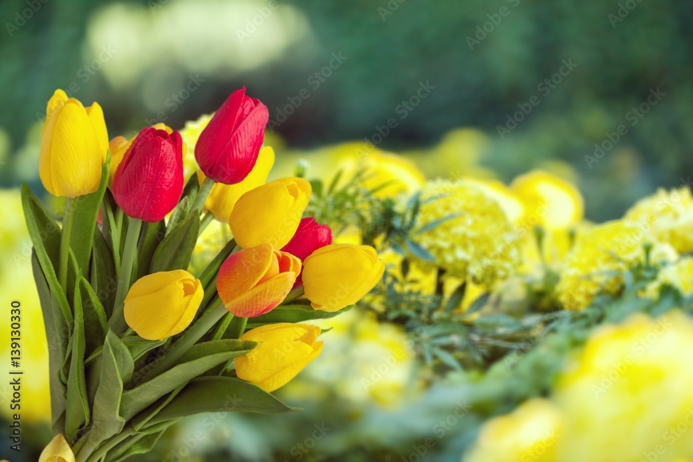 Spring flowers on desk.