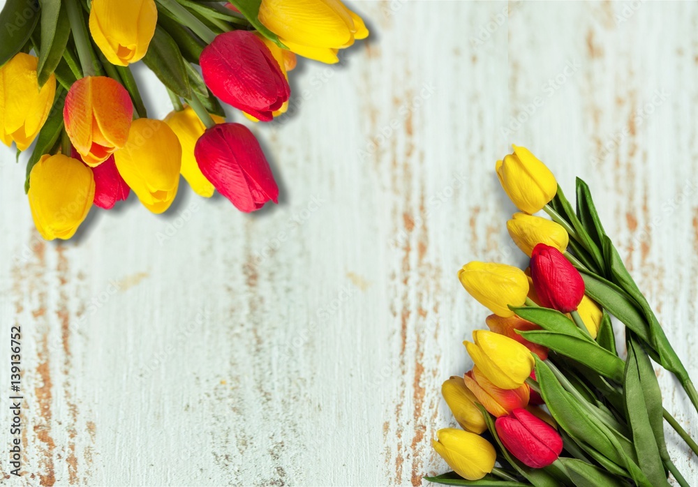 Spring flowers on desk.