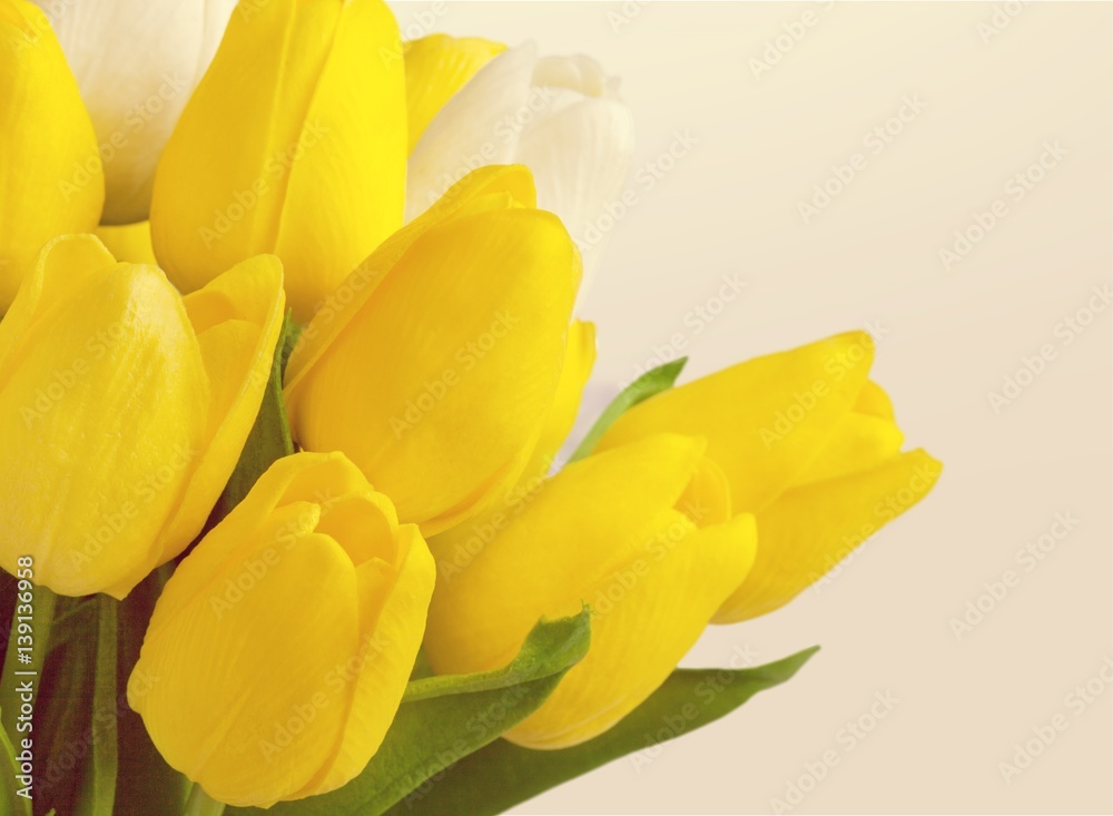 Spring flowers on desk.