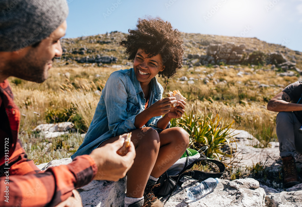 Group of hikers taking break during hike