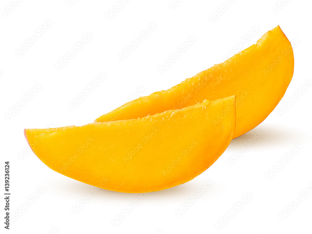 Isolated Slices of mango fruit with clipping path.