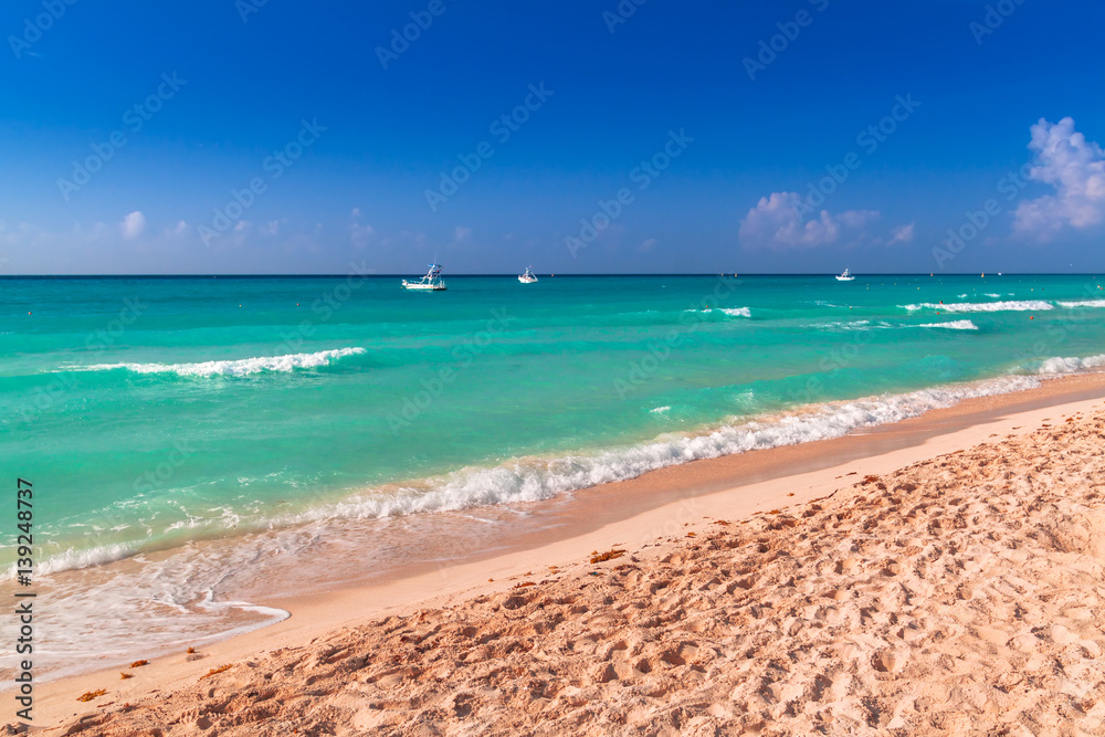 Beach at Caribbean sea in Playa del Carmen, Mexico