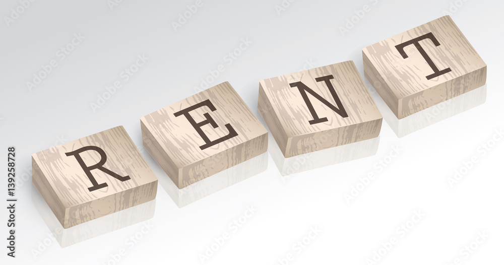 Word RENT composed from alphabet blocks vector illustration