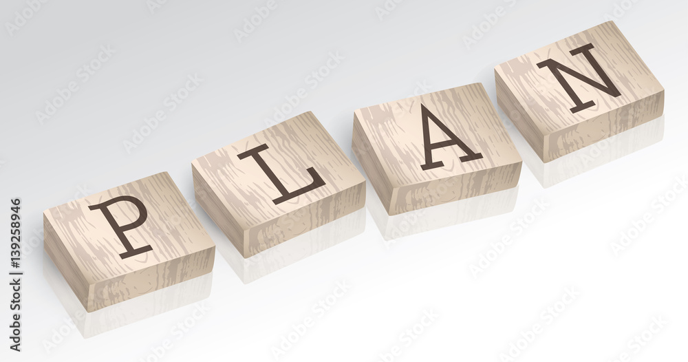 Word PLAN composed from alphabet blocks vector illustration