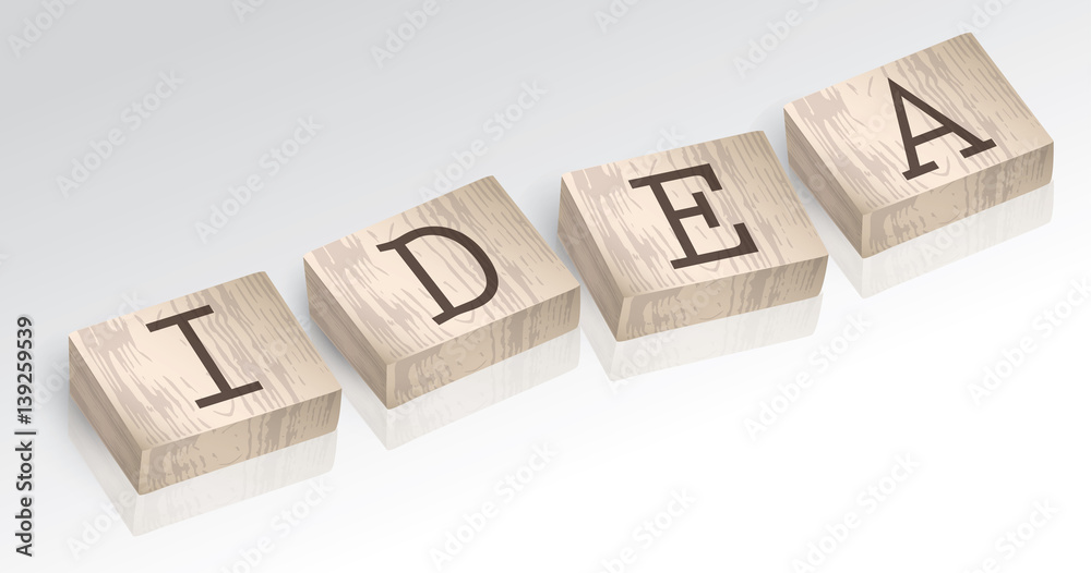 Word IDEA composed from alphabet blocks vector illustration