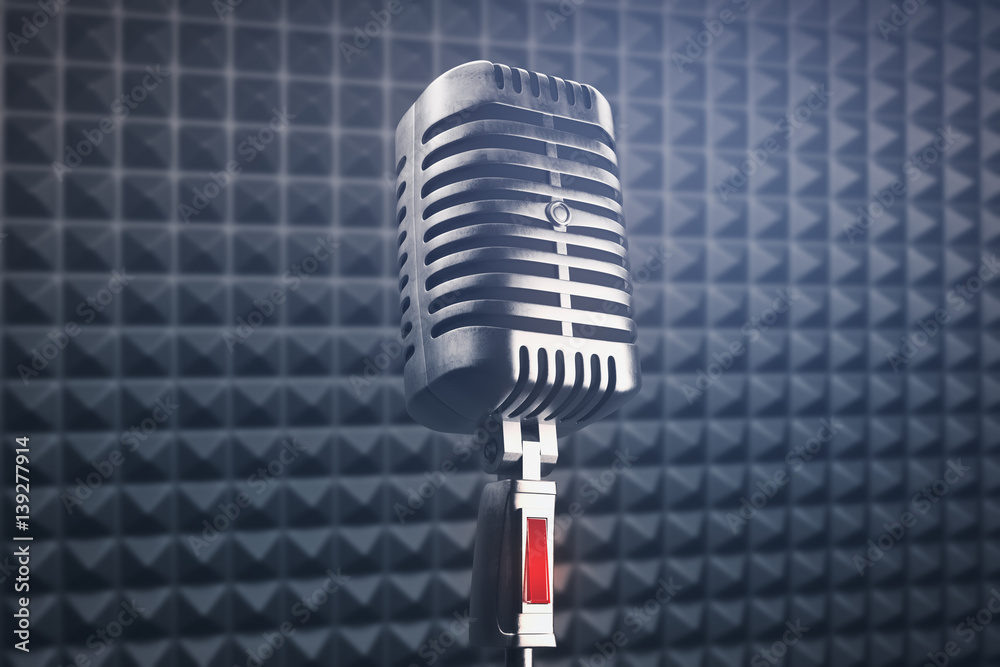 Microphone on dark background closeup