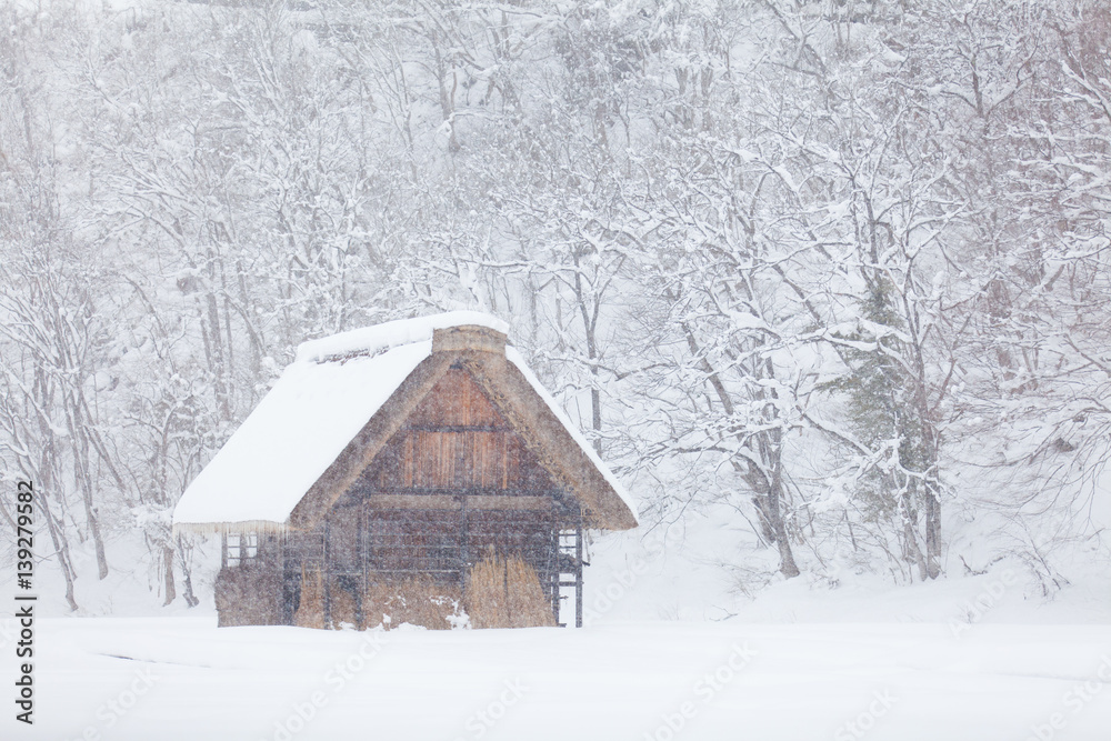 世界遗产白川村，冬天有雪