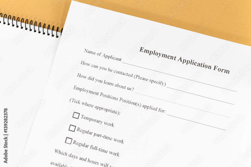 Close - up Blank employment application paper form