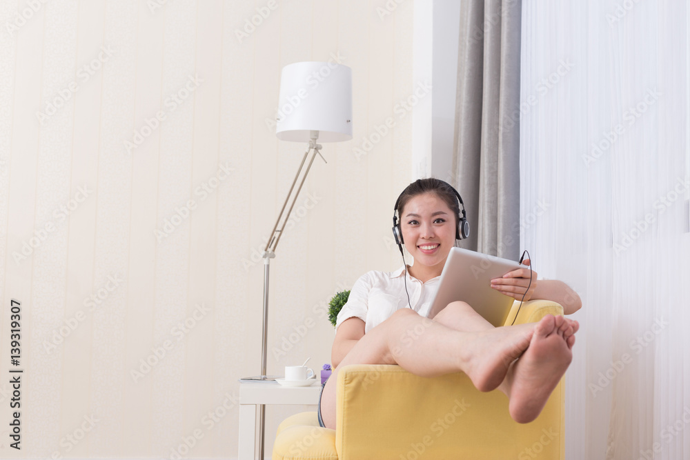 young pretty woman relaxes in room