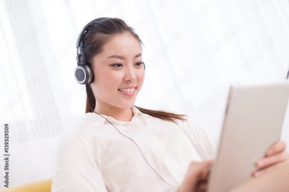 young pretty woman relaxes in room