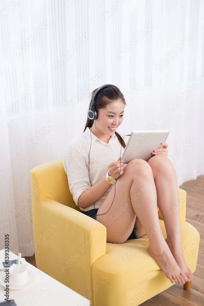 young pretty woman relaxes in room