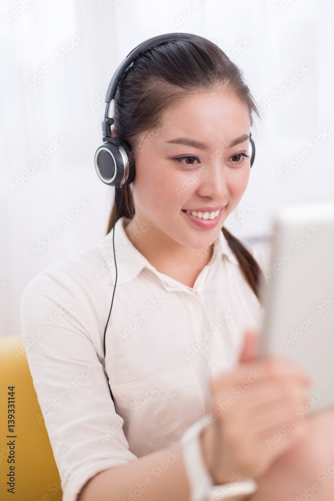 young pretty woman relaxes in room