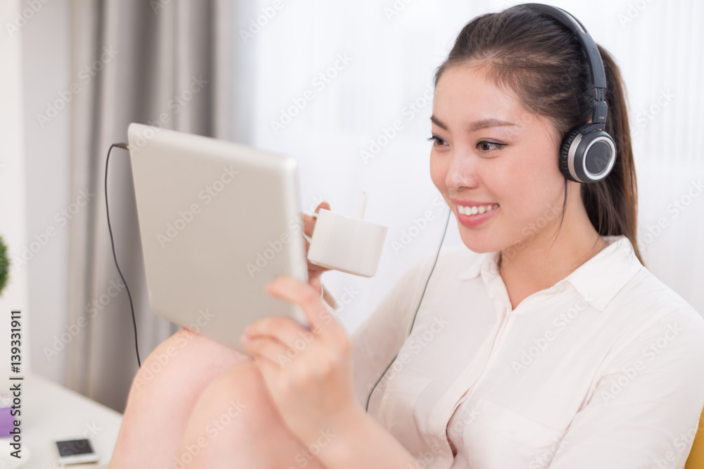 young pretty woman relaxes in room