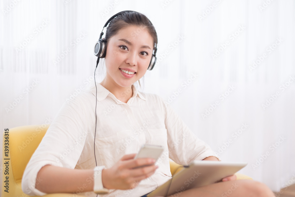 young pretty woman relaxes in room