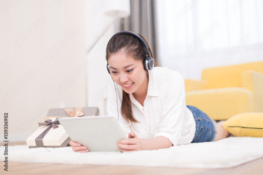 young pretty woman relaxes in room