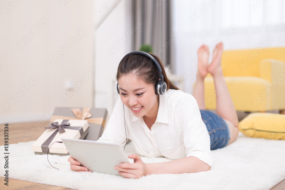 young pretty woman relaxes in room