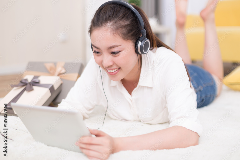 young pretty woman relaxes in room