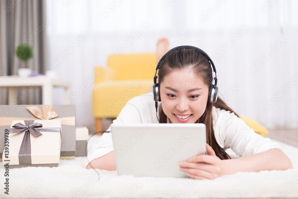 young pretty woman relaxes in room