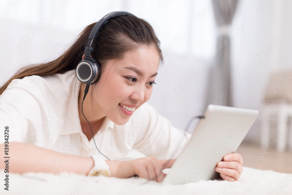 young pretty woman relaxes in room