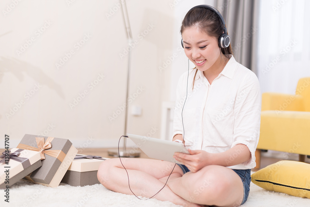 young pretty woman relaxes in room