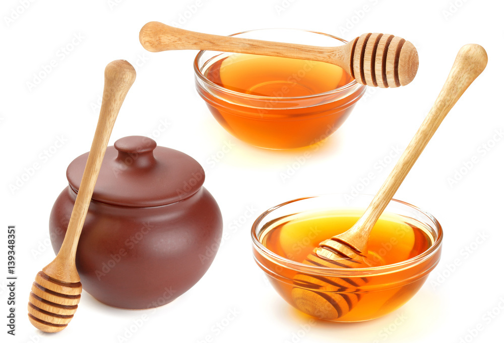 Honey on white background