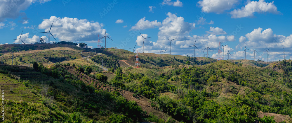 panorama landscape of  wind Turbine for alternative energy in Khao Kho, Phetchabun Province Thailand