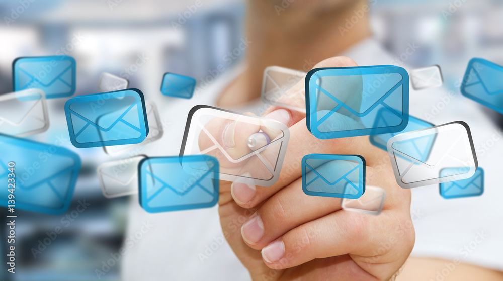 Businessman touching digital email icons ‘3D rendering’