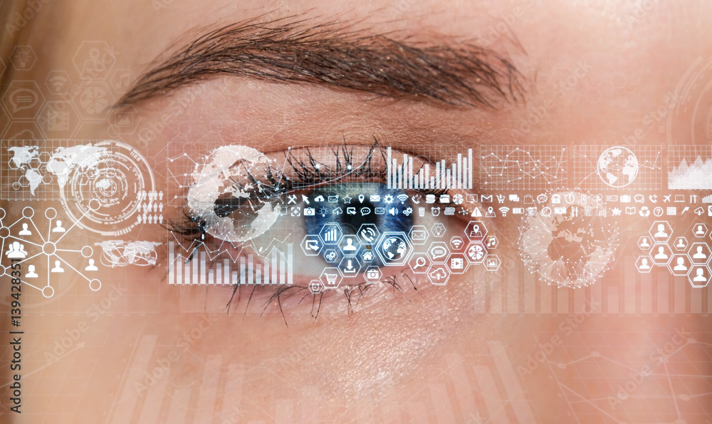 Close-up of woman digital eye 3D rendering