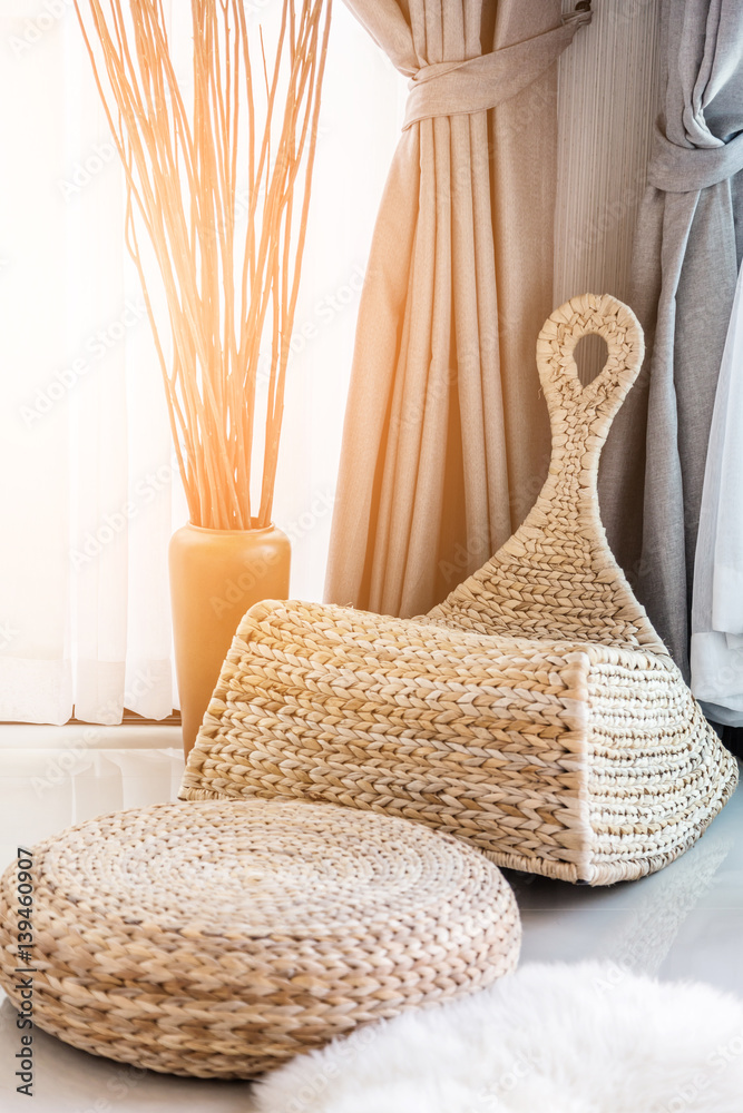 nice natural rattan armchair in daylight room interior