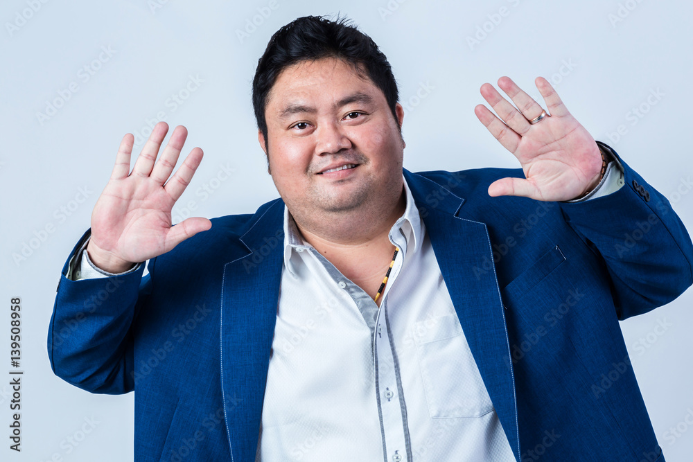 fat asian business man with shirt isolate on white background