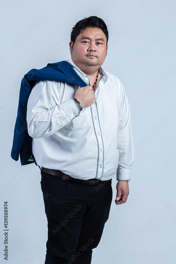 fat asian business man with shirt isolate on white background