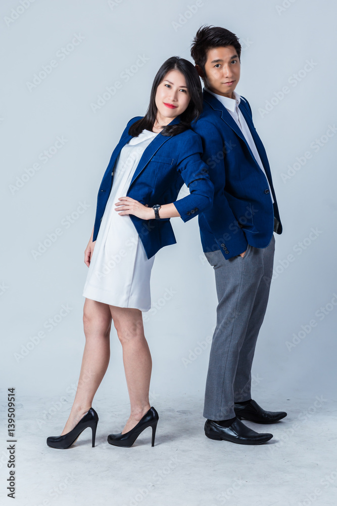 business man and woman portrait on white background