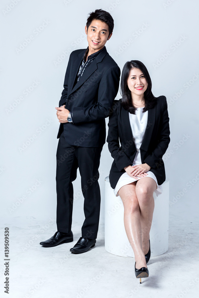 business man and woman portrait on white background