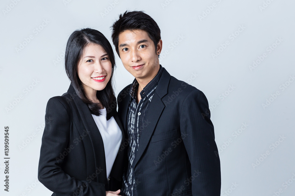 business man and woman portrait on white background