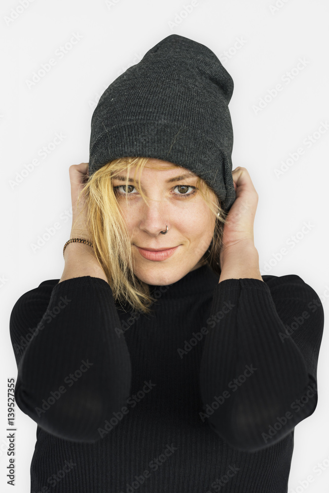 Caucasian Lady Beanie Smile Concept