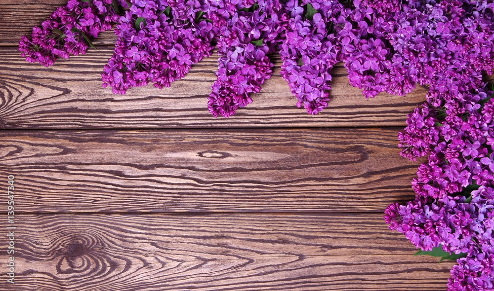 lilac flowers on a old wood